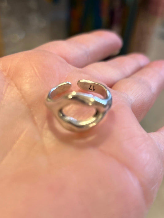 Silberring-Set für Damen, emaillierte Steinringe, große Ringe, Wom: Asymmetrischer Scheibenring