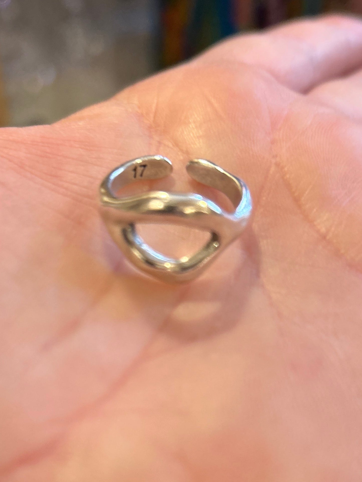 Silberring-Set für Damen, emaillierte Steinringe, große Ringe, Wom: Asymmetrischer Scheibenring