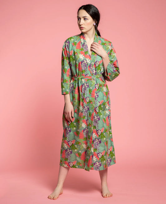 Langer Bademantel - Farngrün