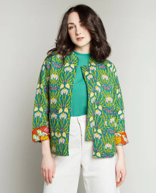 Kantha Reversible Jacket Muguet Bayou/Holy Red Clay