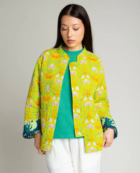 Kantha Reversible Jacket Muguet Yellow/Split Navy