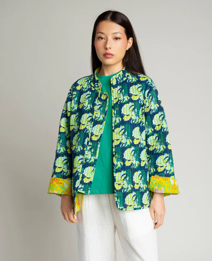 Kantha Steppjacke wendbar Muguet Yellow/Split Navy
