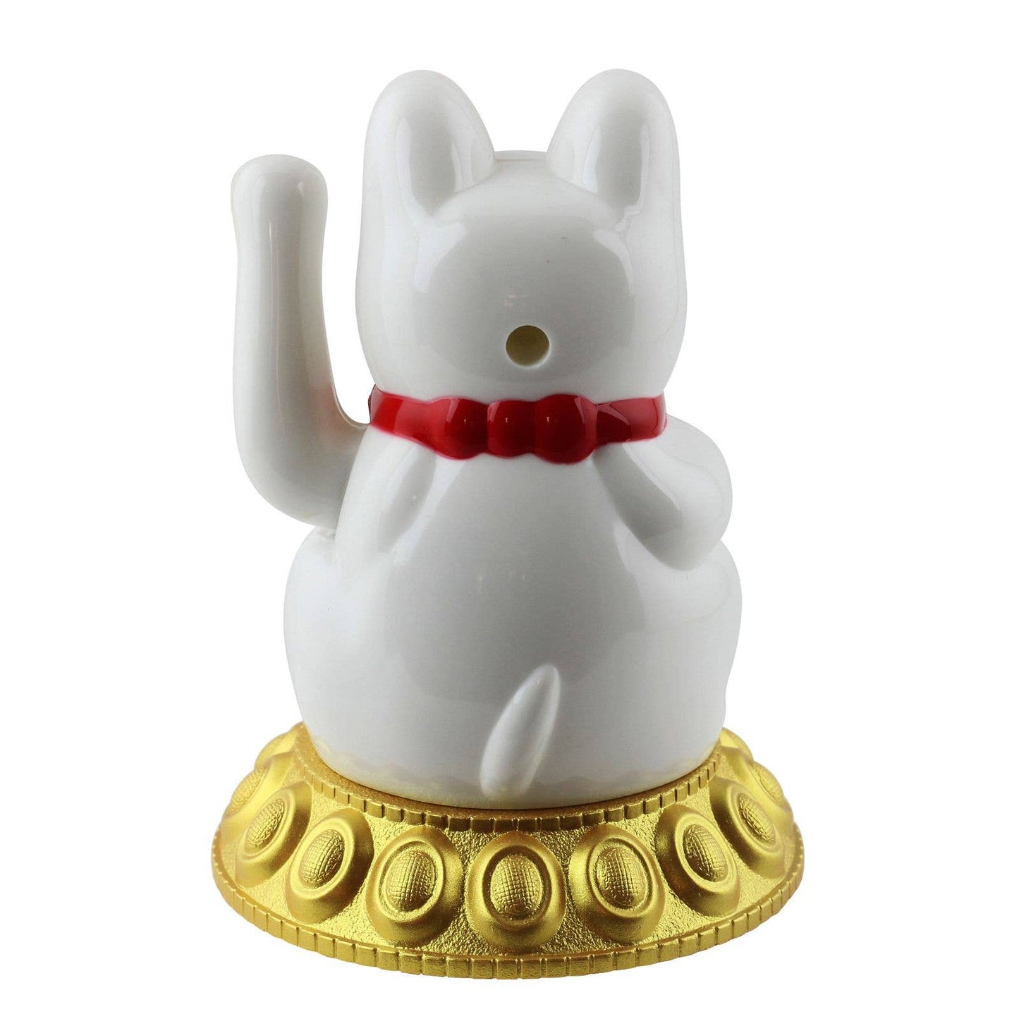 Glückskatze Maneki-neko Winkekatze Solar rund 10,5cm weiß