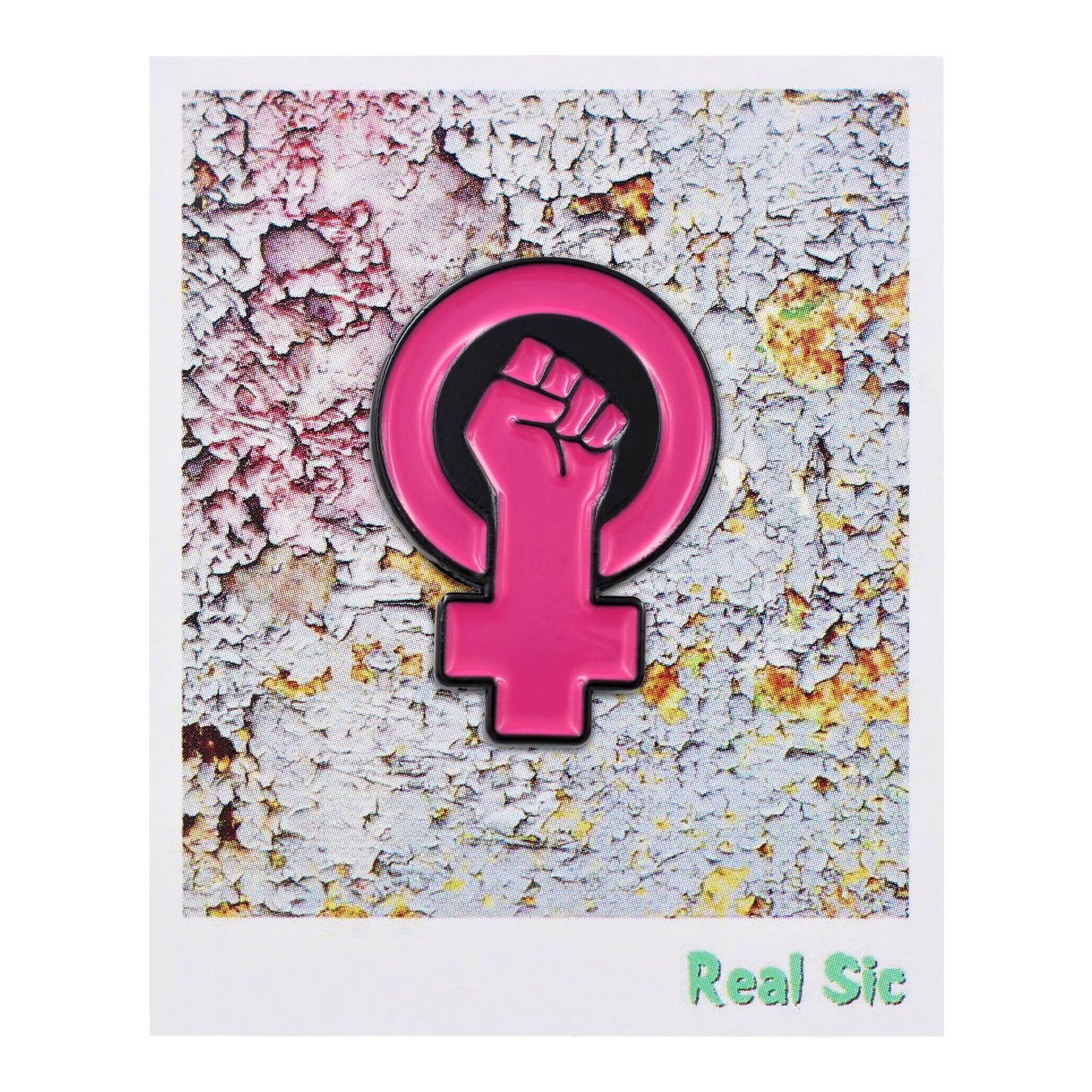 Frauenpower - Raised Feminist Protest Emaille Pin: Weiss