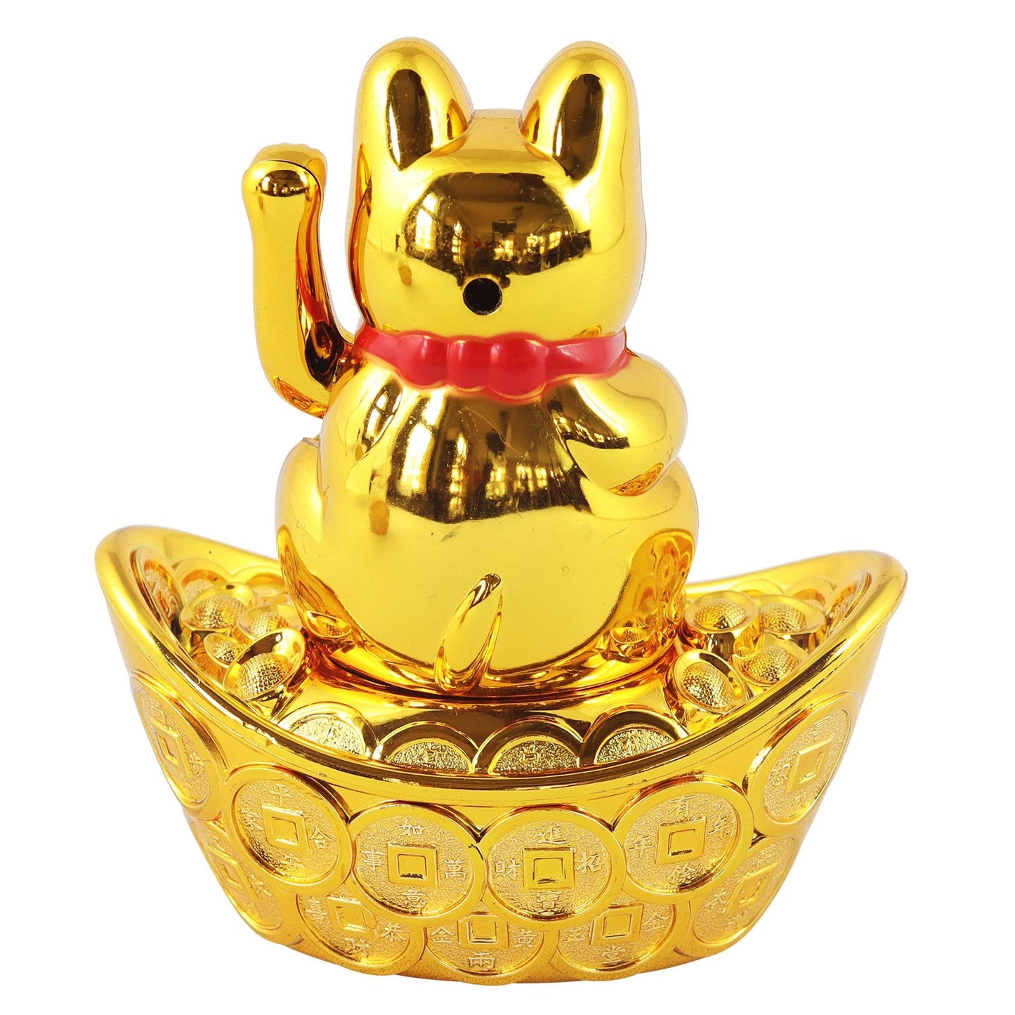 Glückskatze Maneki-neko Winkekatze Solar oval 10cm gold