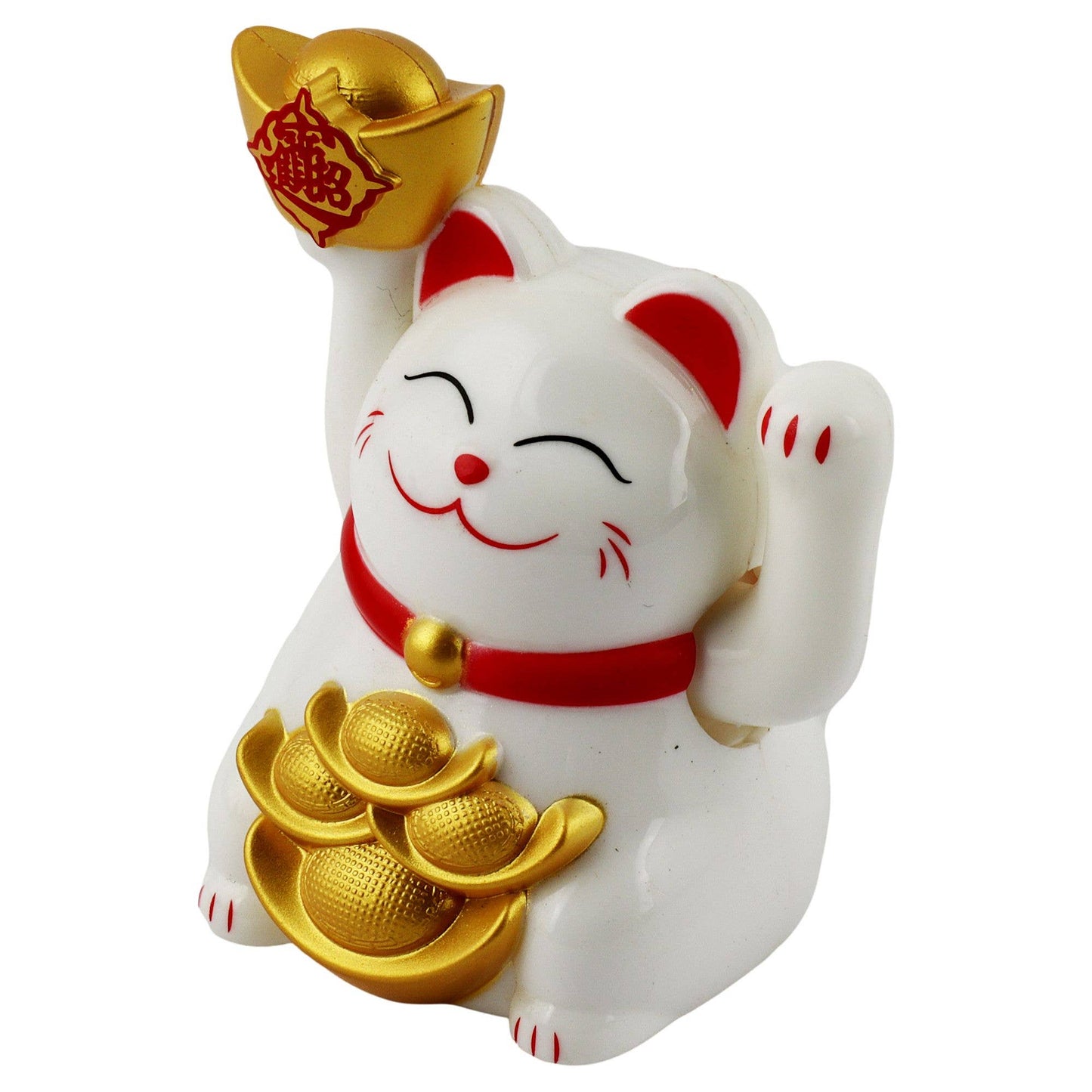 Glückskatze Mini Maneki-neko 02 weiß Solar 5cm Winkekatze