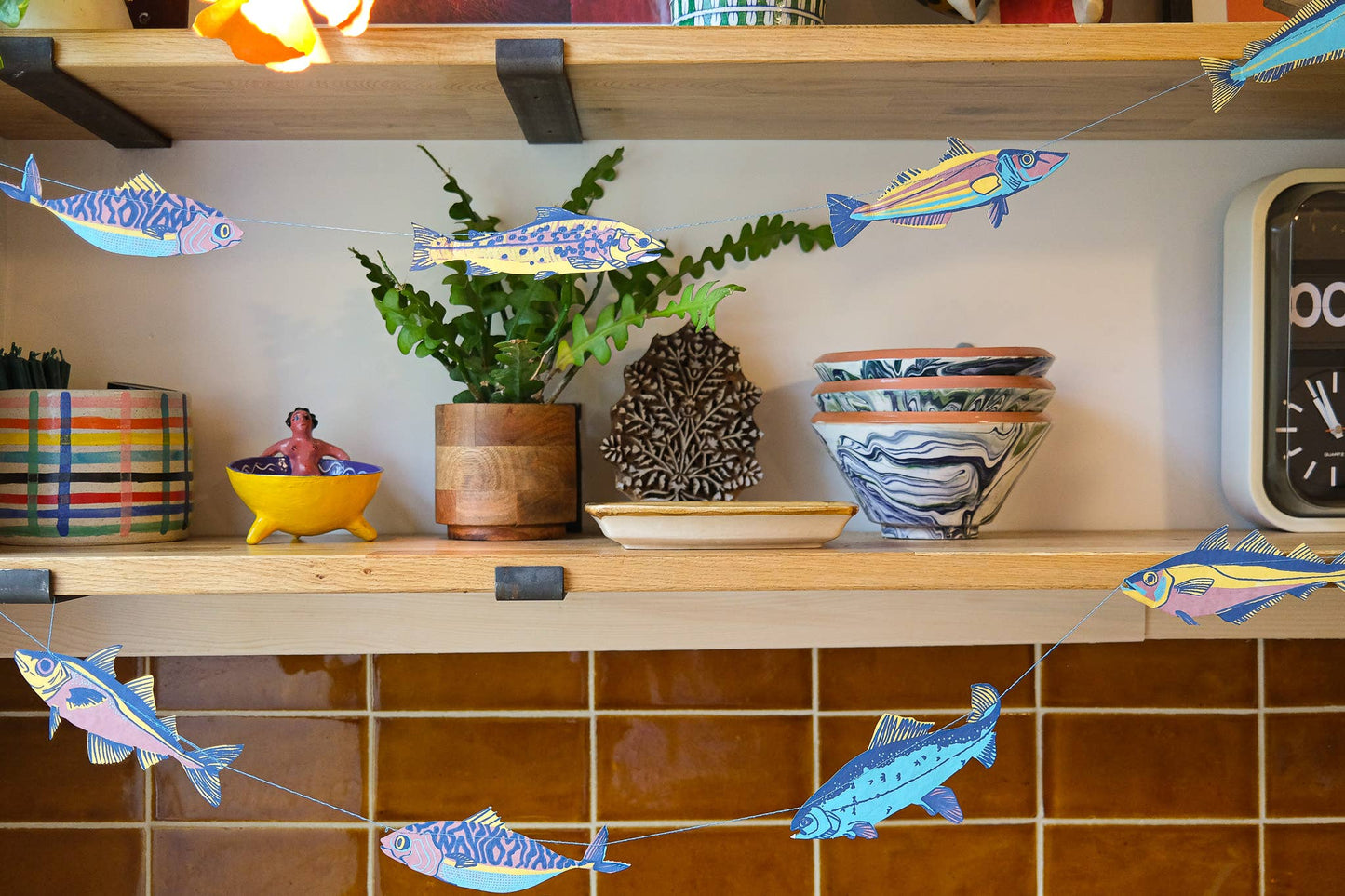 Genähte Girlande mit Fischen