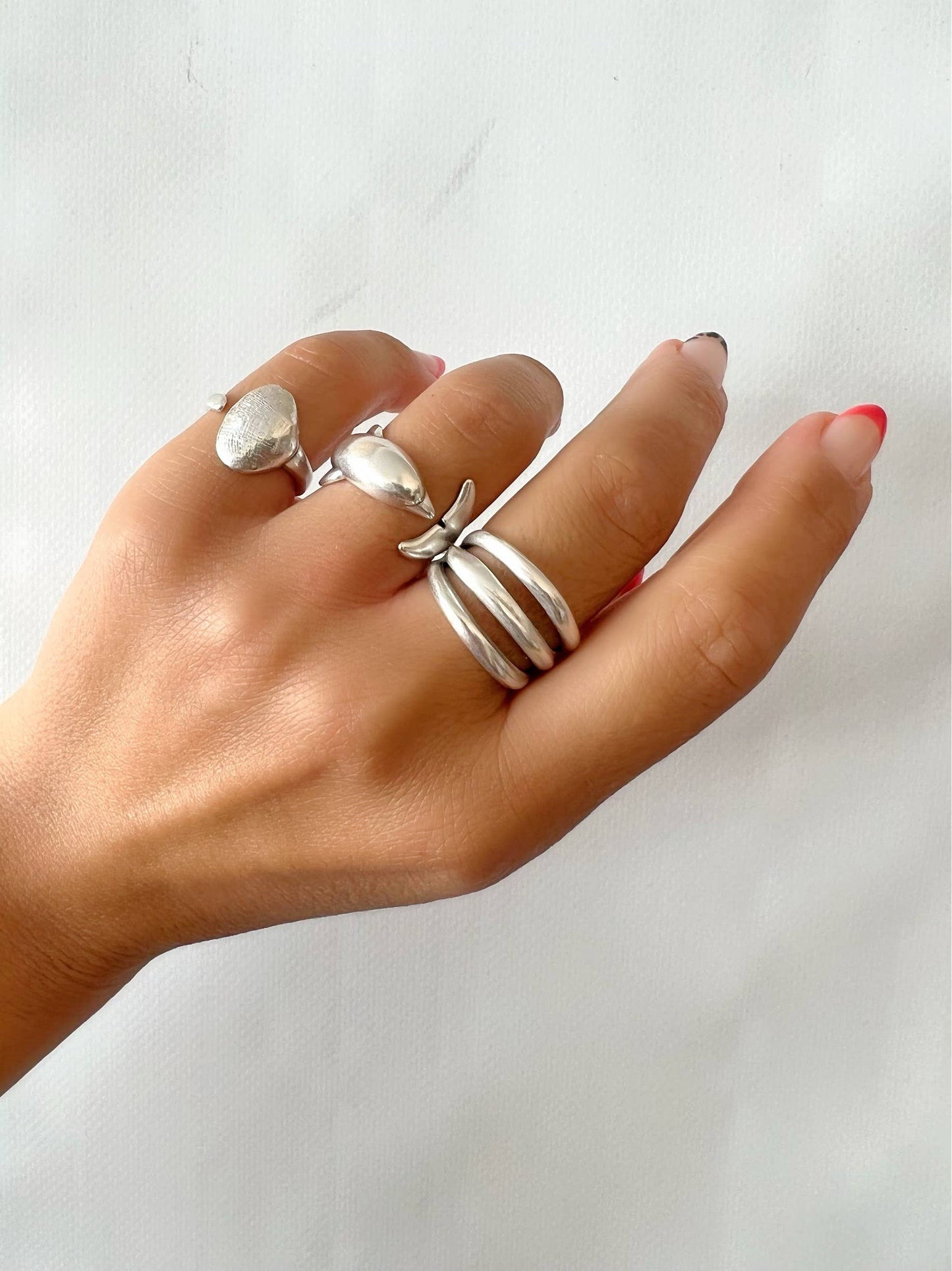 Silberring Damen, Dreifachring Silber, Sommerring, Delfin: Muschel-Ring