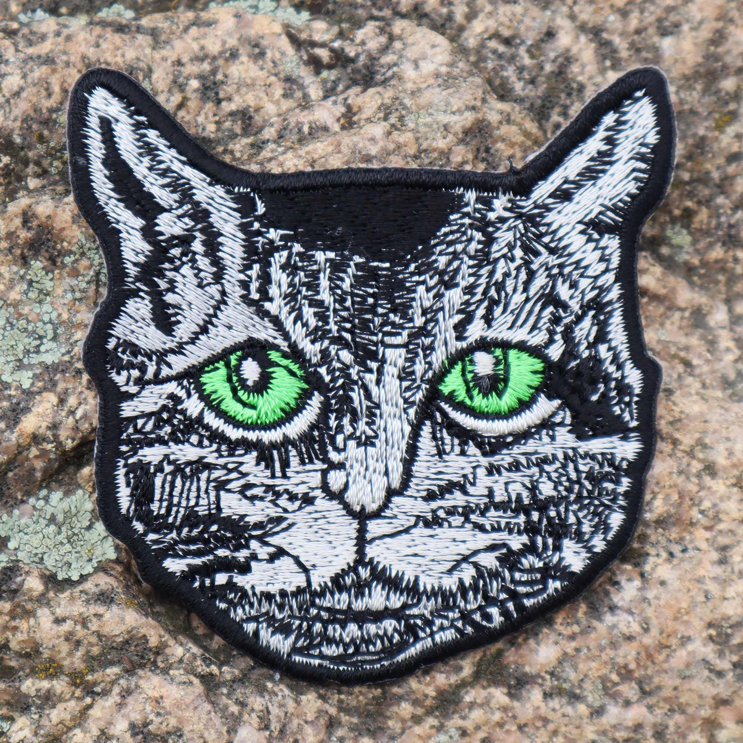 Aufnäher Katzen Kopf Augen grün Patch