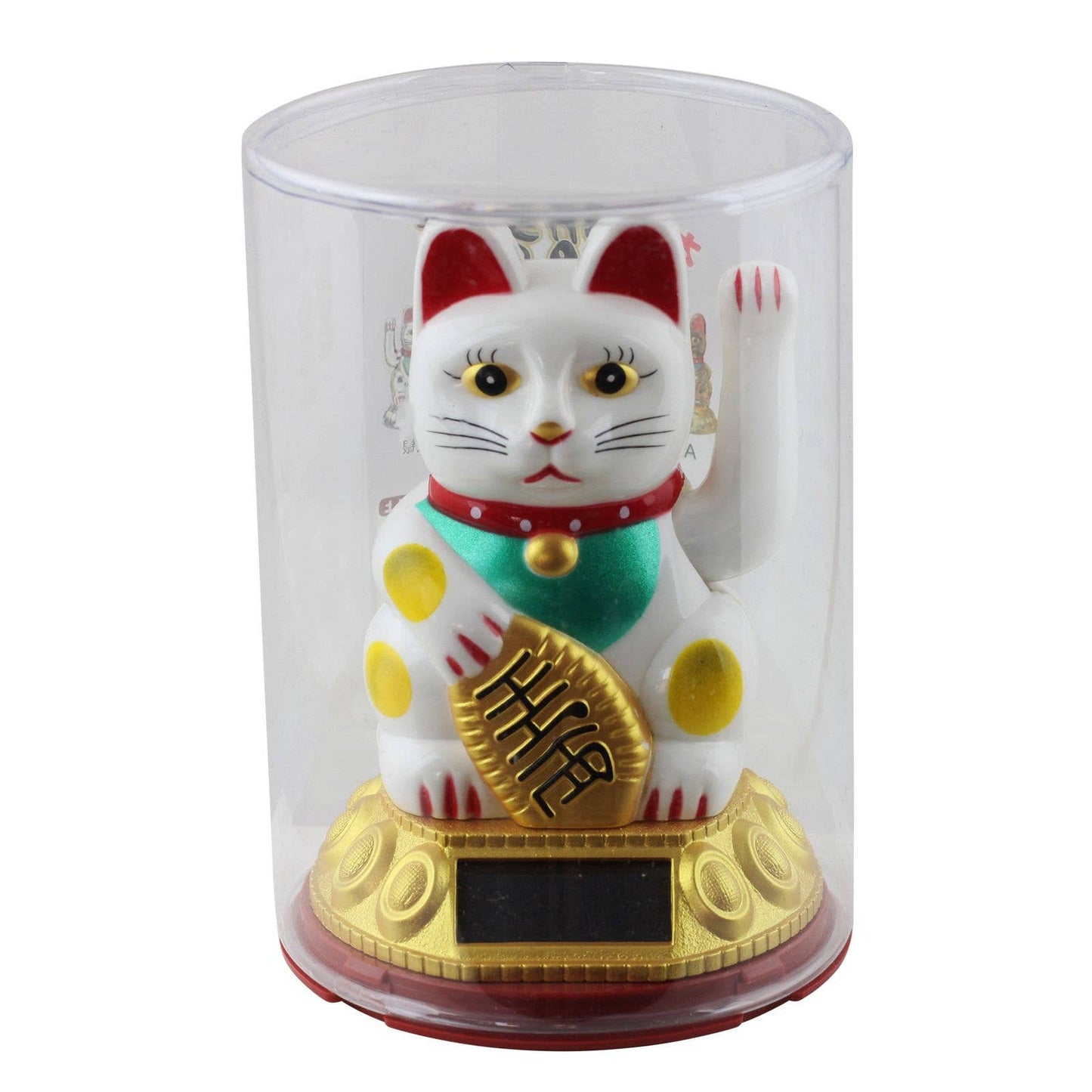 Glückskatze Maneki-neko Winkekatze Solar rund 10,5cm weiß