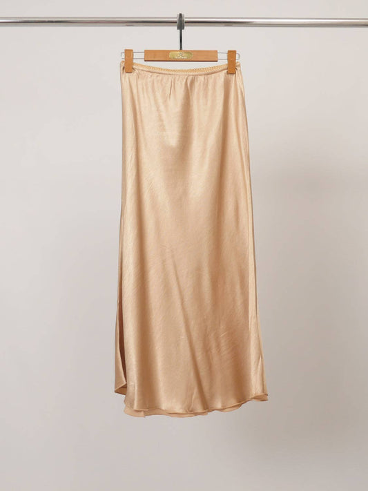 Langer satinierter Rock – Farbe Camel