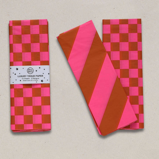 Luxuriöses Seidenpapier, Schachbrett/Diagonal, Ginger/Fl Pink