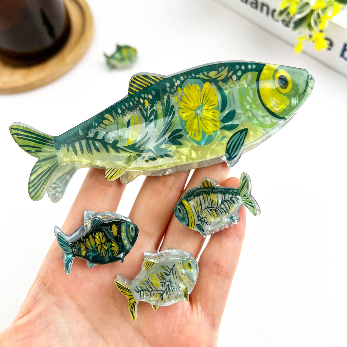 Haarklammer Sardine mit Seegras
