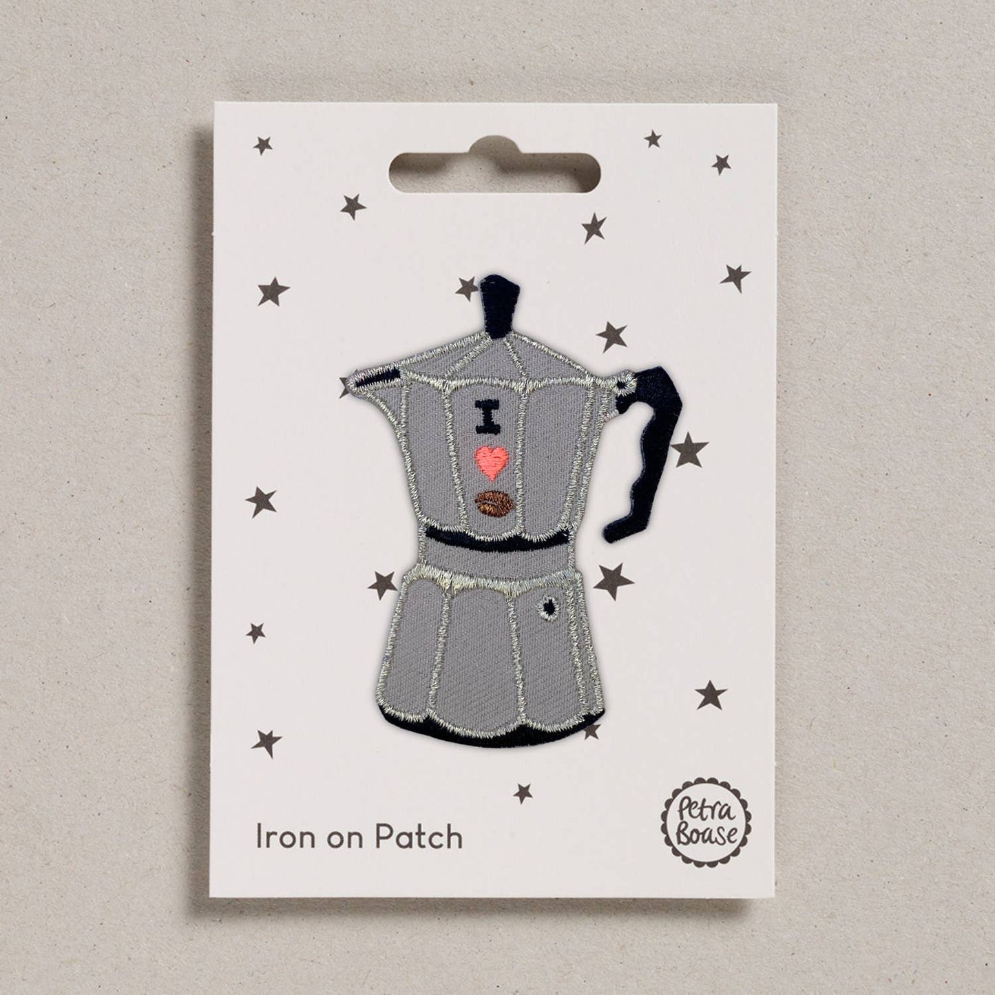 Aufbügelbarer, bestickter Aufnäher – Moka-Kaffeekanne Bialetti