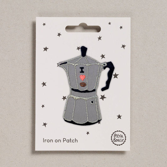 Aufbügelbarer, bestickter Aufnäher – Moka-Kaffeekanne Bialetti