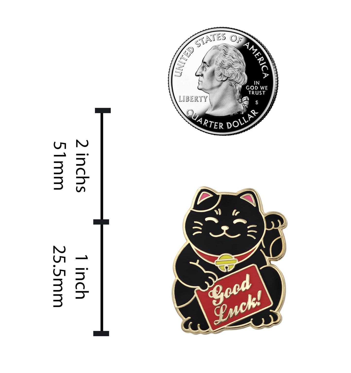 Lucky Cat Anstecknadel — Good Luck winkende Katze E: Schwarz